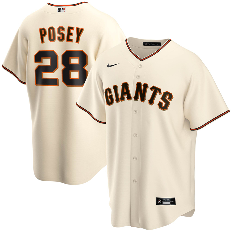 2020 MLB Men San Francisco Giants #28 Buster Posey Nike Cream Home 2020 Replica Player Jersey 1